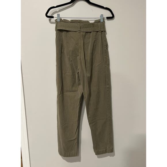 TopShop Straight Leg Paper Bag Waist Army Green Pants, Size 6, 1308-E - Picture 3 of 4